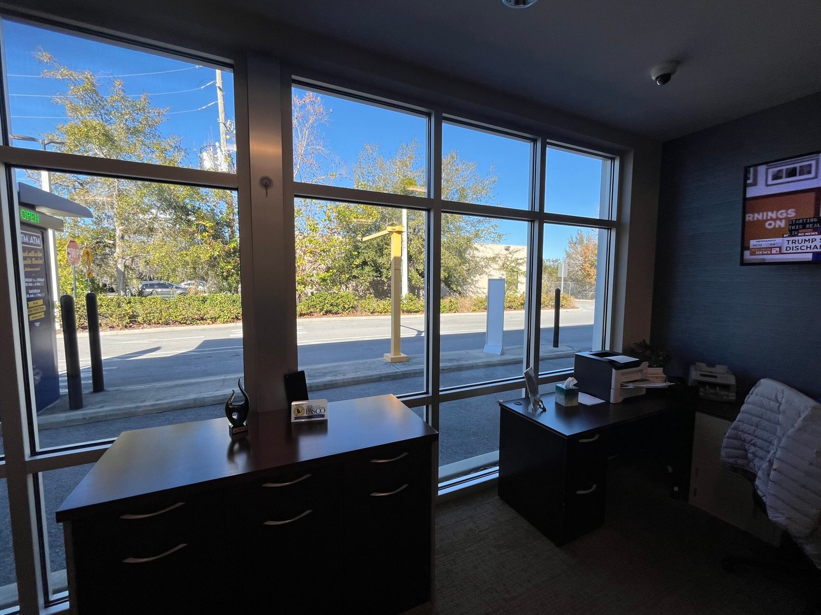 Commercial security window film on bank office windows in Trinity, FL