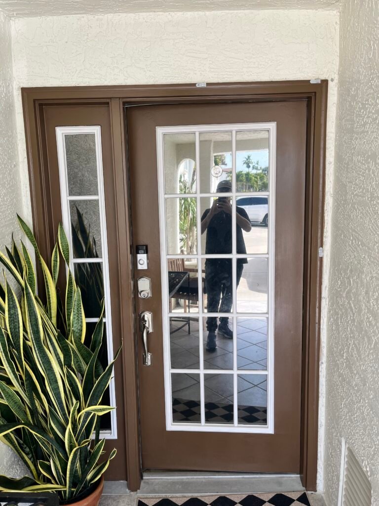 Residential front door and sidelight window film installed by Tint by the Bay