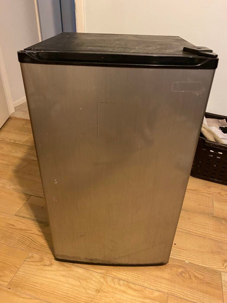 mini fridge before custom vinyl wrap