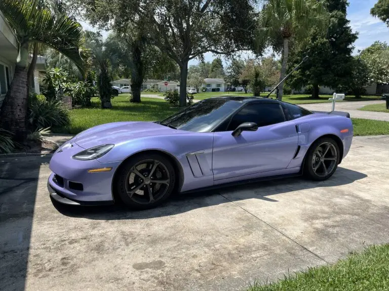 Purple Chevrolet Corvette with tinted side windows by Tint by the Bay
