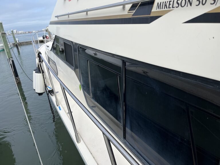 Exterior yacht side windows with marine tint installed by Tint by the Bay in Clearwater Florida