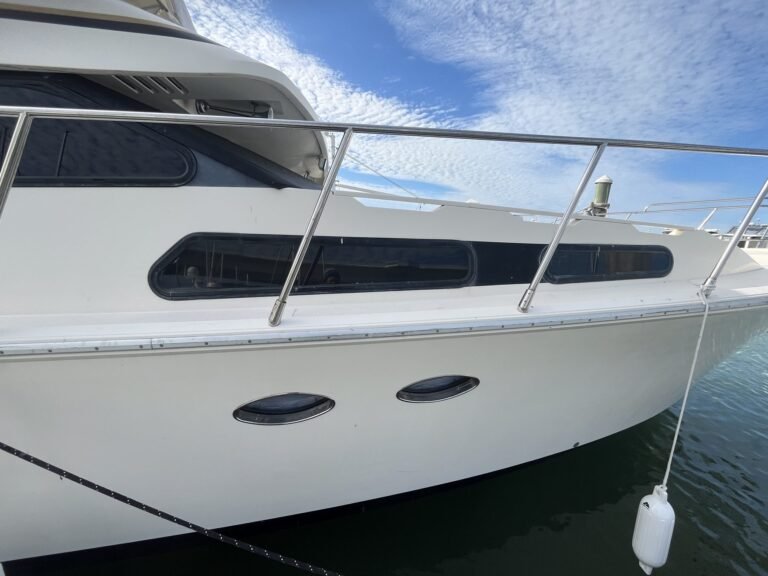 Yacht side glass with marine window film installed by Tint by the Bay
