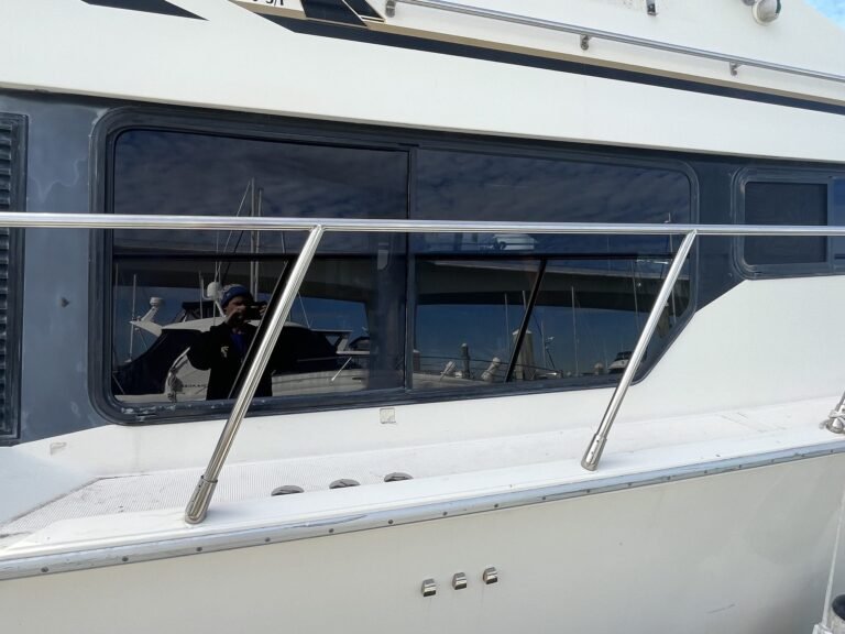 Yacht side glass with marine window tint installed by Tint by the Bay in Clearwater Florida